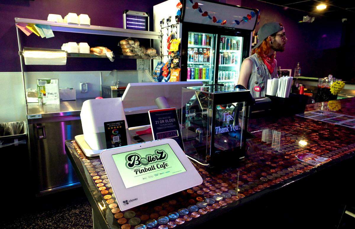 Ballerz Pinball Cafe in downtown Bradenton features various non-alcoholic beverages and beer and wine as well as a menu of hotdogs and some sandwiches, on July 2, 2025.