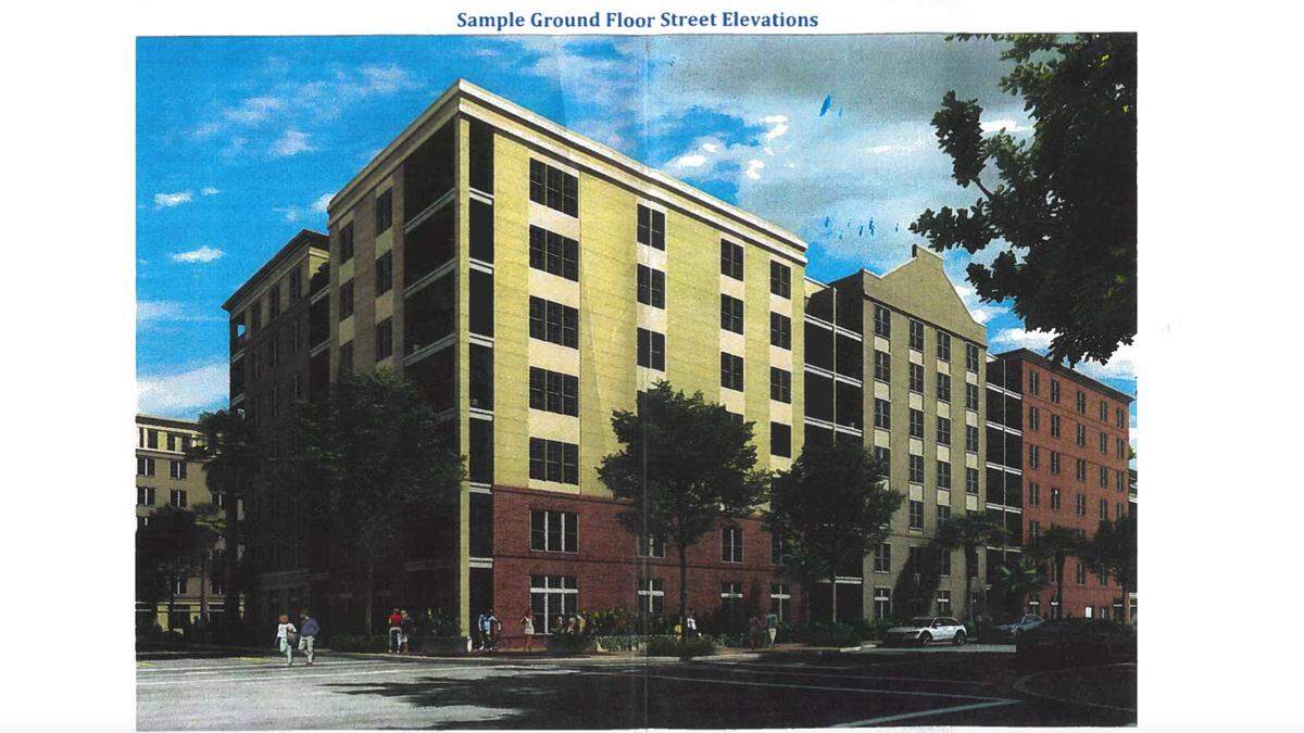 In artist renderings provided in the offer packet, Silver Hills at Bradenton showed off an eight-story building design that aims to appear as “many distinct buildings that follow European and New Orleans style architecture.”