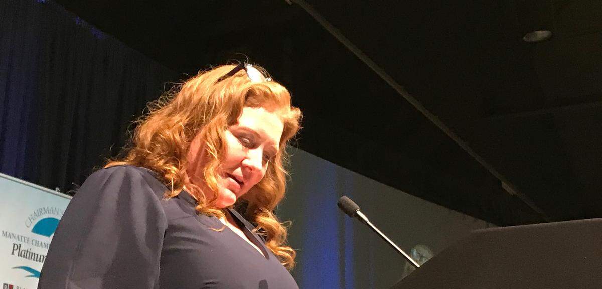 Darcie Duncan praised Manatee Chamber of Commerce members for the enthusiastic way that they tackled issues during her years as chairman of the board.