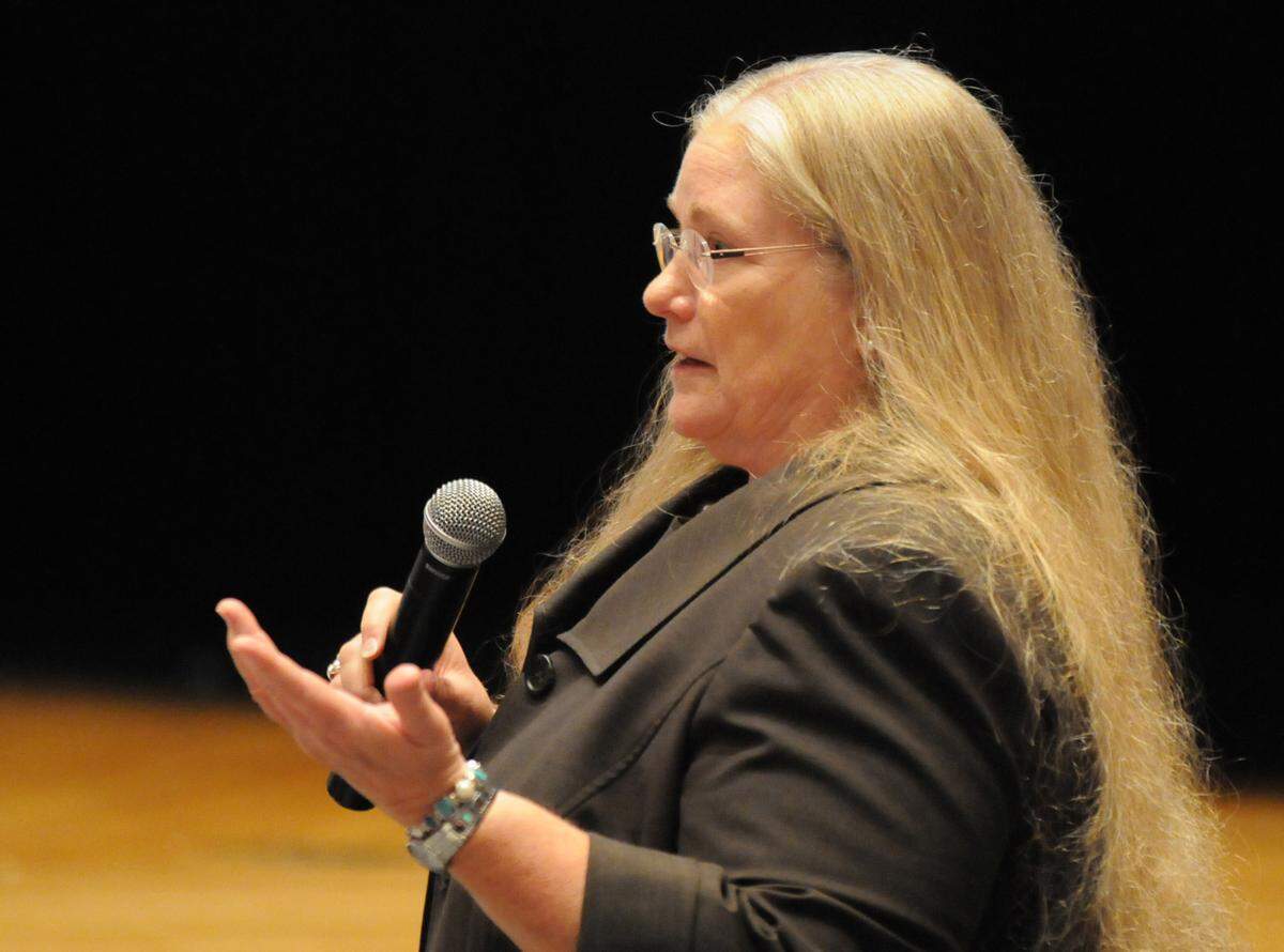 In this file photo, Manatee Education Association President Pat Barber speaks at Palmetto High School during the school district's annual leadership conference.
