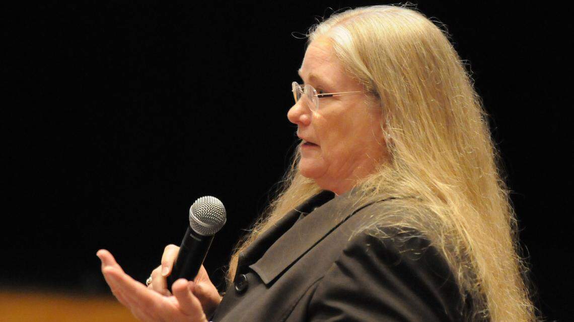 In this file photo, Manatee Education Association President Pat Barber speaks at Palmetto High School during the school district's annual leadership conference.