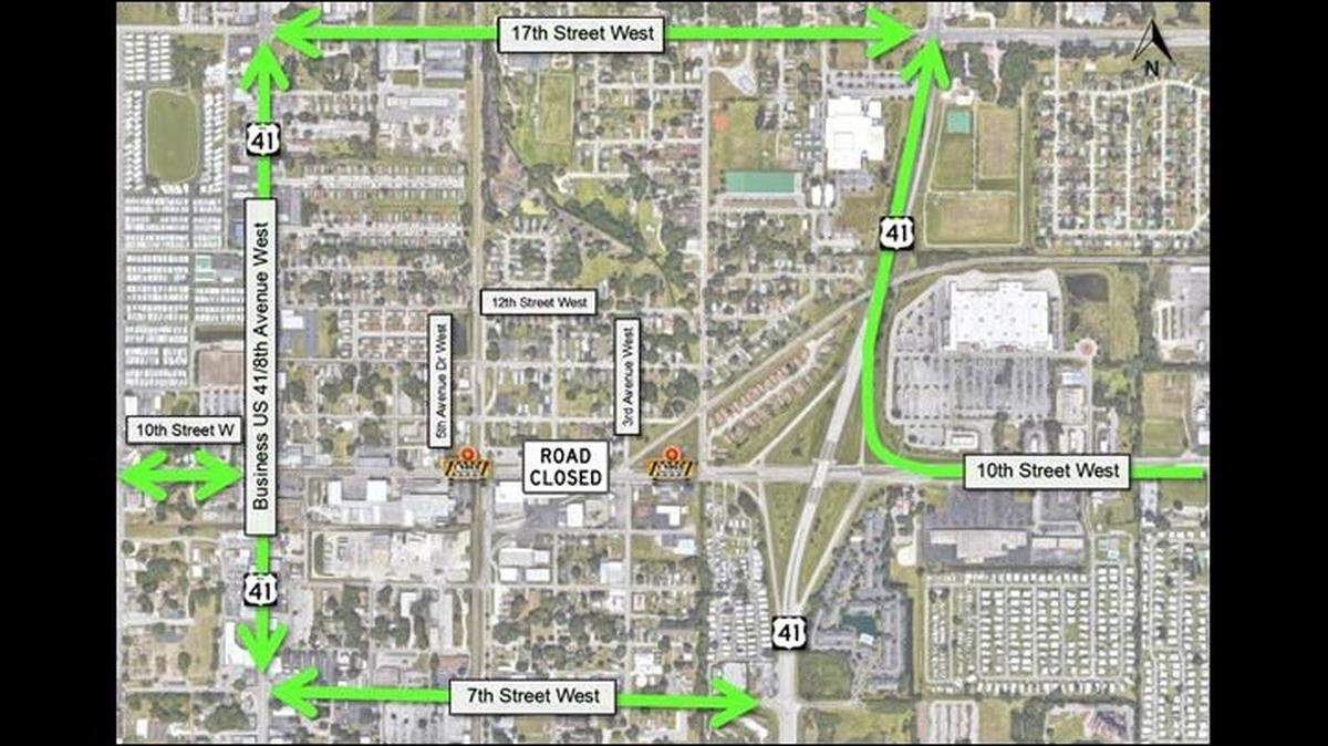 The FDOT released a map of suggested detour routes for drivers during the 70-day construction period on a half-mile portion of 10th Street West between Sixth Avenue Drive West and Second Avenue West in Palmetto.