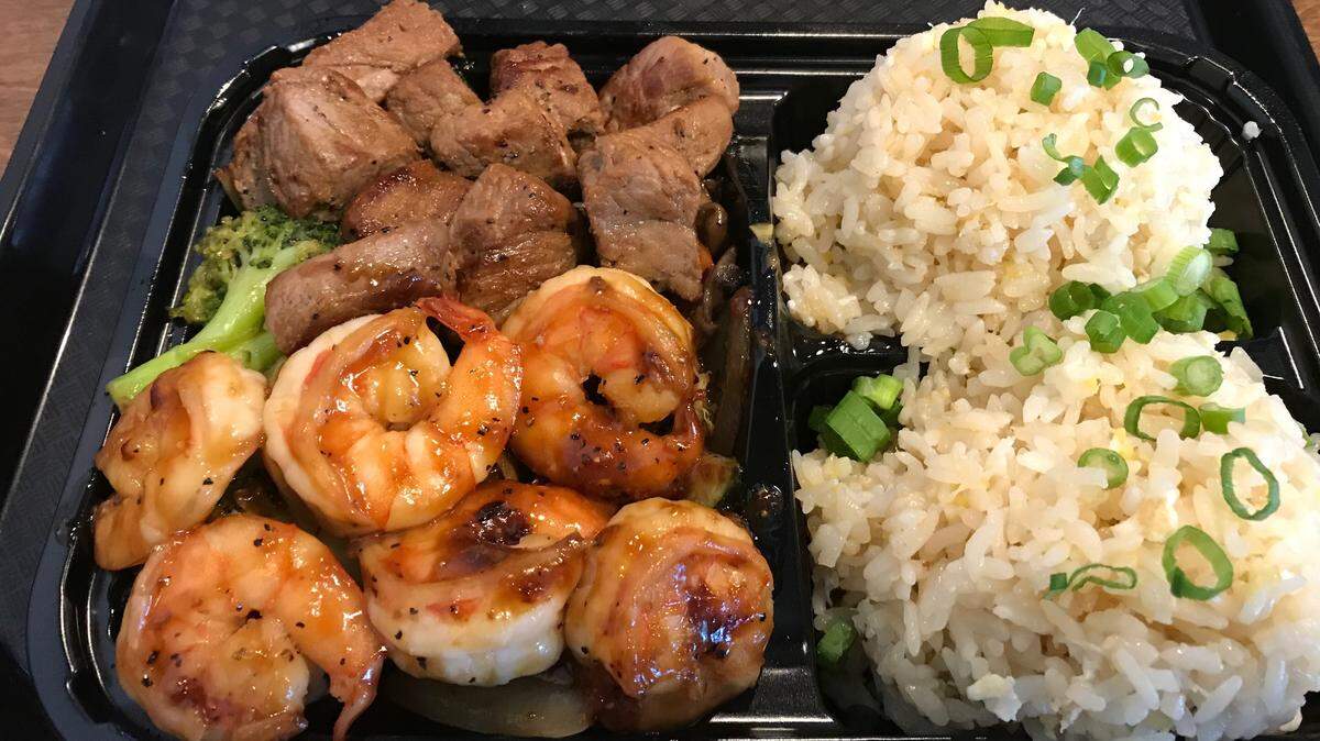 Among the menu entrees offered at ChiChop!! is Hibachi steak and shrimp, shown above with fried rice. The entree also comes with soup.