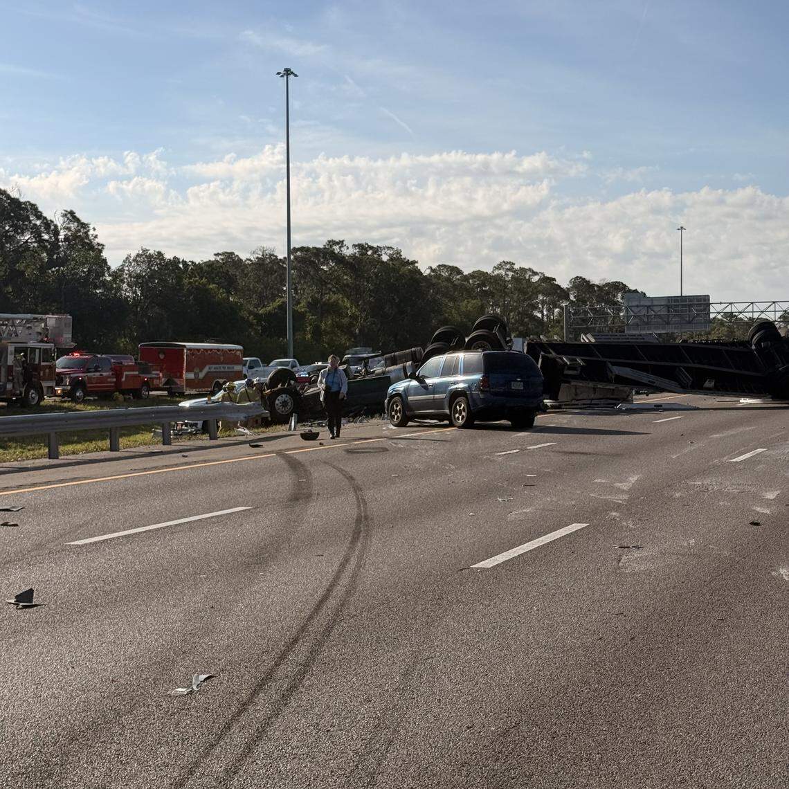 Florida Highway Patrol troopers say a hit-and-run driver started a multi-vehicle collision on Interstate 75 South in Manatee County that killed the driver of a tractor-trailer and closed the interstate for several hours on Monday, April 20, 2026.