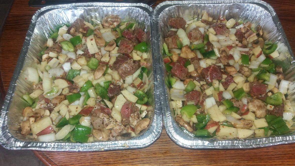 A favorite Eicher family meal, especially while on vacation, is steak, bacon, vegetables and potatoes on the grill.