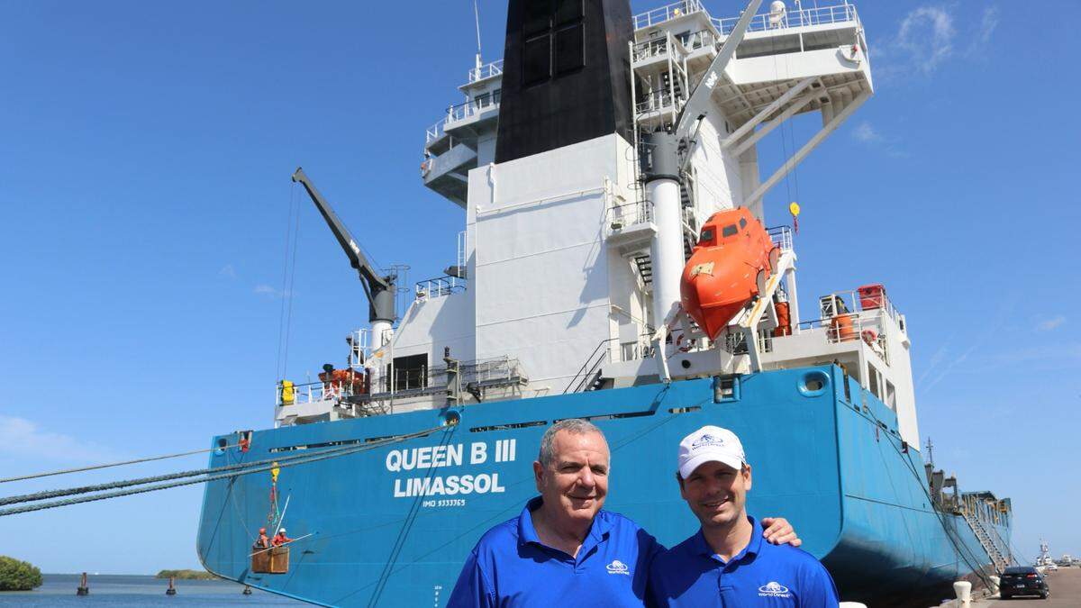 The owners of World&nbsp;Direct&nbsp;Shipping, a Palmetto-based company, have announced a bold initiative to send imported manufactured Mexican goods from SeaPort Manatee to the Northeast via a proposed CSX rail connection. Shown above April 21, 2022, are WDS owners Robert and Daniel Blazer.