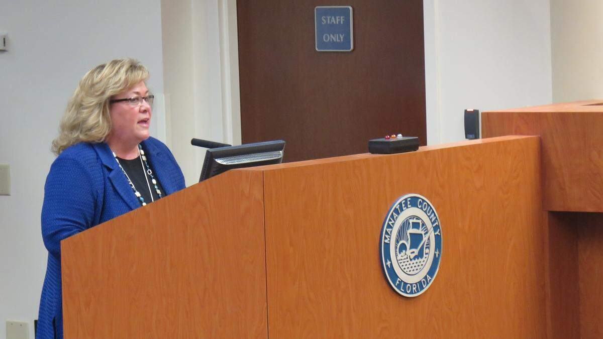 Cheri Coryea, a current deputy county administrator, addresses the Board of County Commissioner’s concerns about her lack of a college degree. Commissioners agreed that she would be a suitable interim county administrator, but struggled with the fact that she does not have a bachelor’s degree, a requirement of Manatee County’s own making.