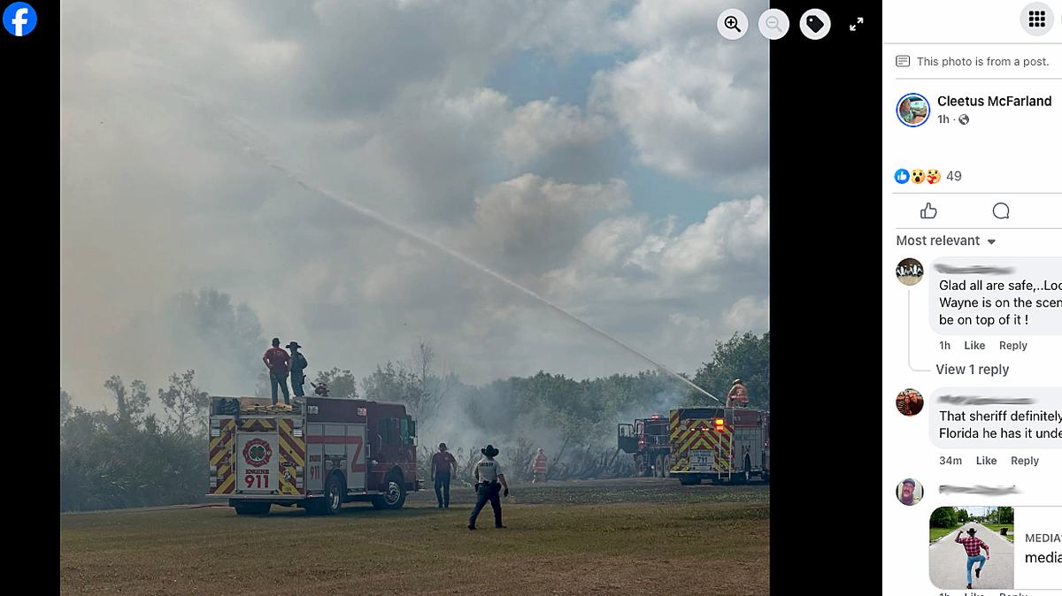 The Manatee County Sheriff’s Office said a single-engine plane crashed into trees after takeoff in Myakka City on Wednesday morning, sparking a small brush fire. The crash was at Bald Eagle Airfield, owned by Cleetus McFarland shown in this screengrab from his Facebook page on April 23, 2025.
