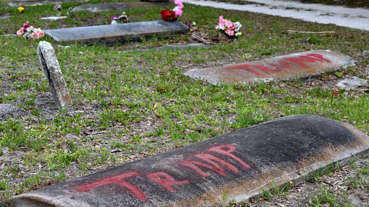 The Old Memphis Cemetery in Palmetto was the target of apparent vandals who smashed graves, headstones and spray-painted. Photos taken on May 12, 2026.