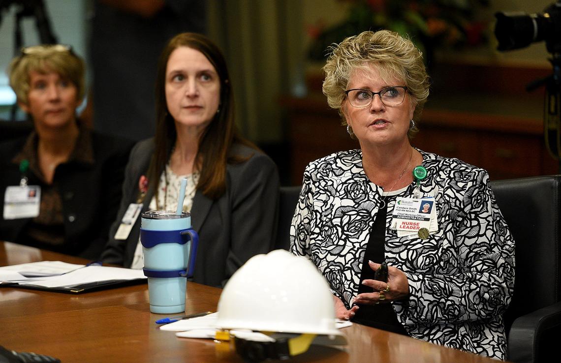Manatee Memorial Hospital Chief Nursing officer Candace Smith, right, and leadership discuss their response to the opioid crisis with Congressman Vern Buchanan, describing their ALTO Program through the Emergency Care Center.