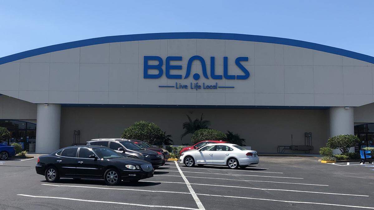 Social distancing at the checkout line has become the new normal at Bealls stores. Shown above is the company’s flagship store at 6837 Manatee Ave. W., Bradenton.