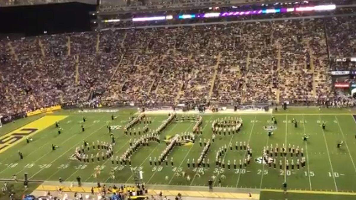 LSU’s marching band performed The Office’s theme song during halftime of last week’s home game against Louisiana Tech.