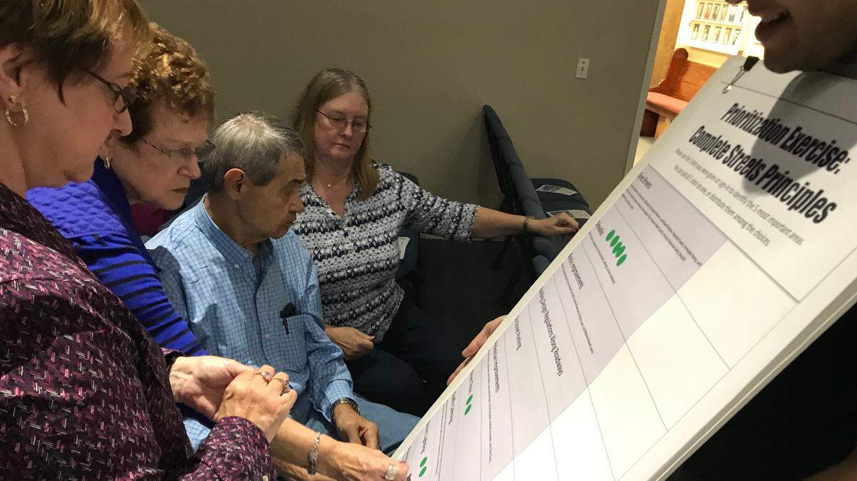 Residents vote for priorities they would like to see incorporated in the Parrish village neighborhood action plan. Parrish United Methodist Church recently hosted the visioning session.