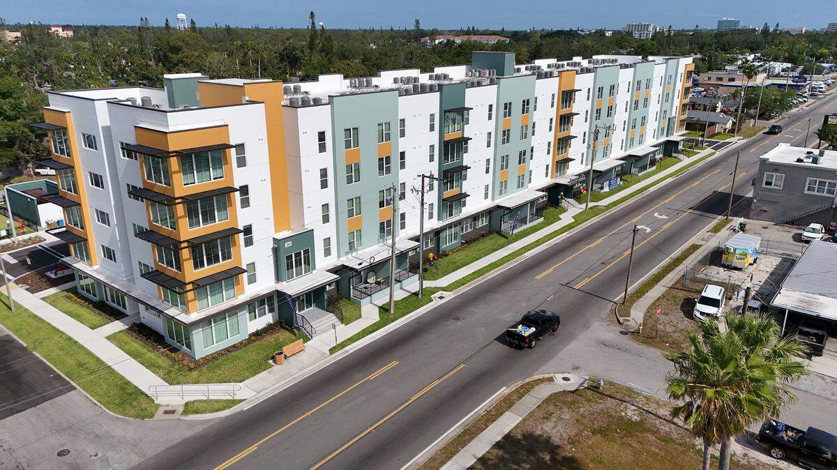 Astoria on 9th, a senior affordable housing community now open at 2244 Ninth Street West, is shown here on May 7, 2025.