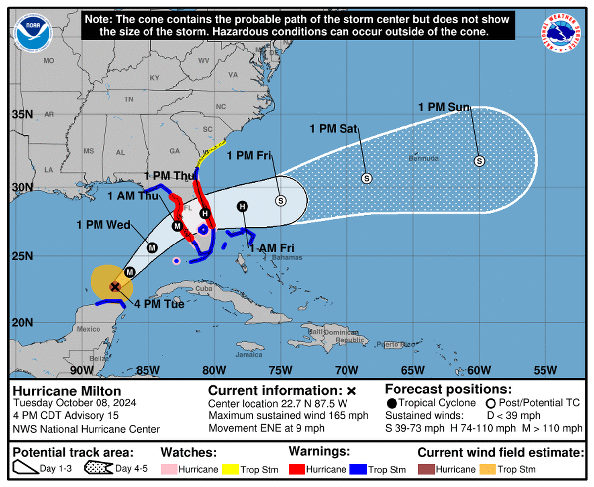 Hurricane Milton strengthened back to a Category 5 storm Tuesday afternoon with landfall expected Wednesday night somewhere in west-central Florida. 