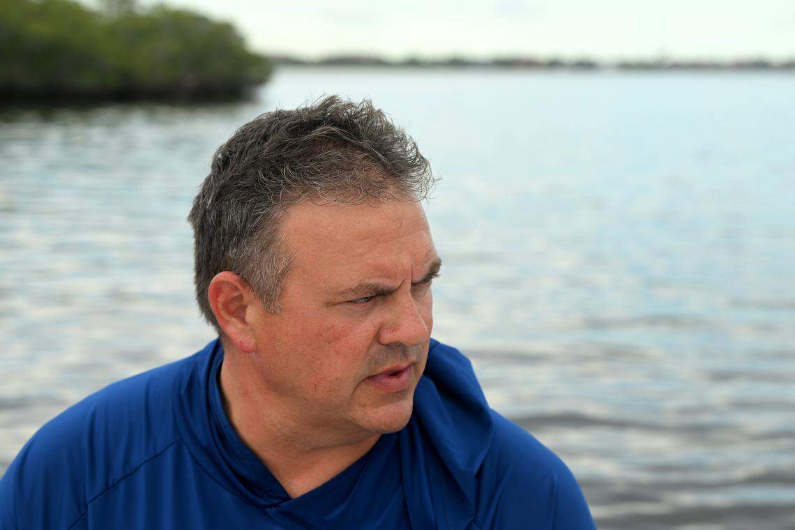 Damon Moore, founder and executive director of Oyster River Ecology, on the Manatee River on Feb. 27, 2026.