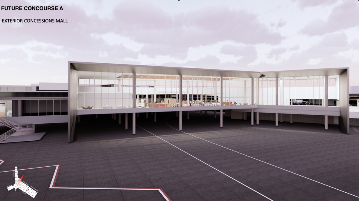 At some future time, a Concourse A could be added to Sarasota Bradenton International Airport. Shown above is what a portion of the concourse might look like.