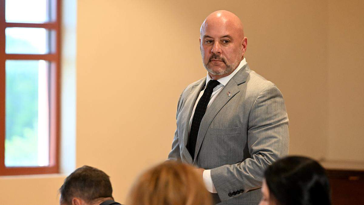 Florida’s new chief financial officer Blaise Inogoglia spoke to the press on the first day of DOGE inspections in Manatee County. Photo taken in Bradenton on July 24, 2025.