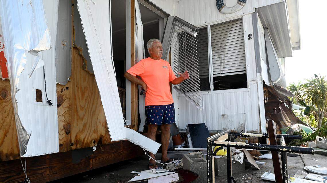 Jim Gath lost everything he owned and his mobile home in Paradise Bay Estates in the aftermath of Hurricane Helene in Manatee County on Friday, Sept. 27, 2024.