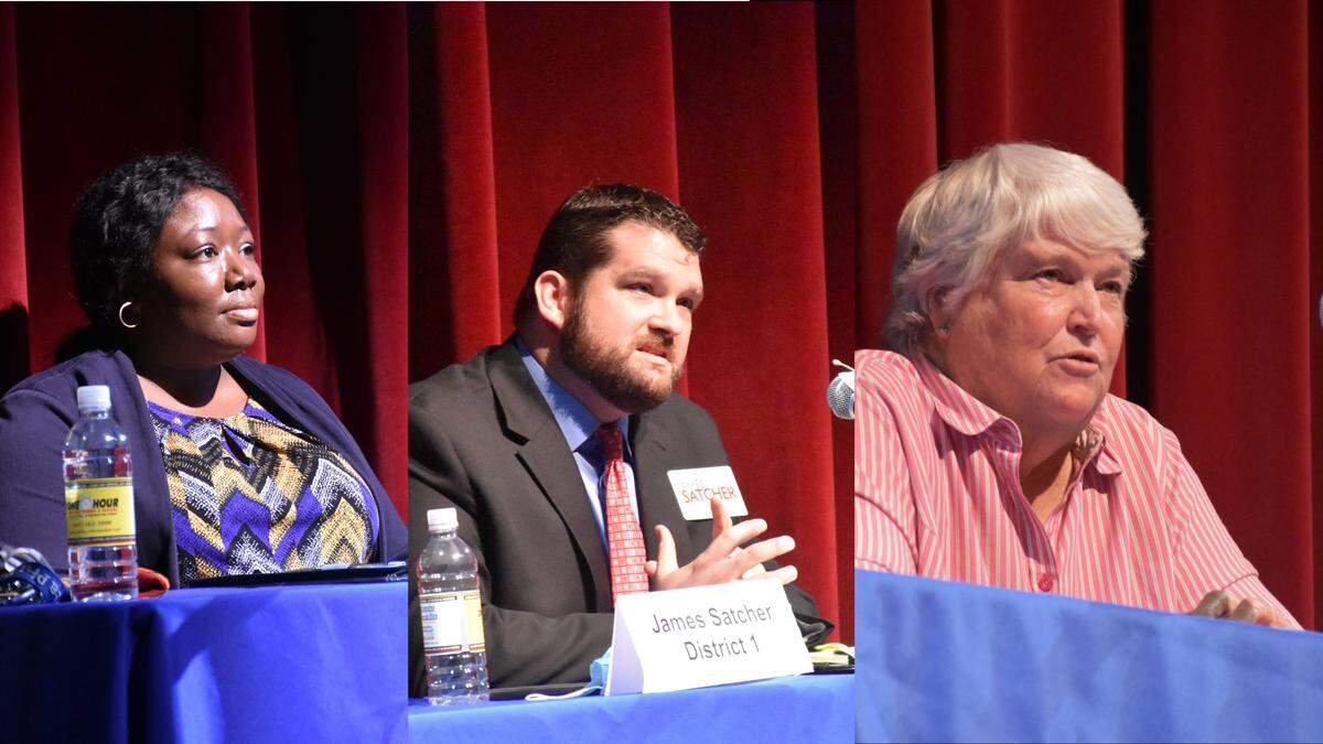 Of the three candidates running for the District 1 seat, only one of them is guaranteed to move forward to the general election in November. Democrat Dominique Brown, left, will face the candidate Republican voters pick during the Aug. 18 primary election. James Satcher, middle, is also challenging incumbent Commissioner Priscilla Whisenant Trace (right).