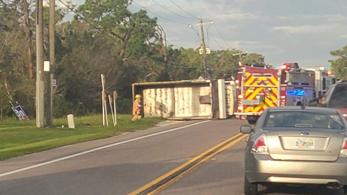 A 47-year-old Parrish woman is dead after she drove off the road, hitting a sign and three utility poles and flipping over on Old Tampa Road in Manatee County.