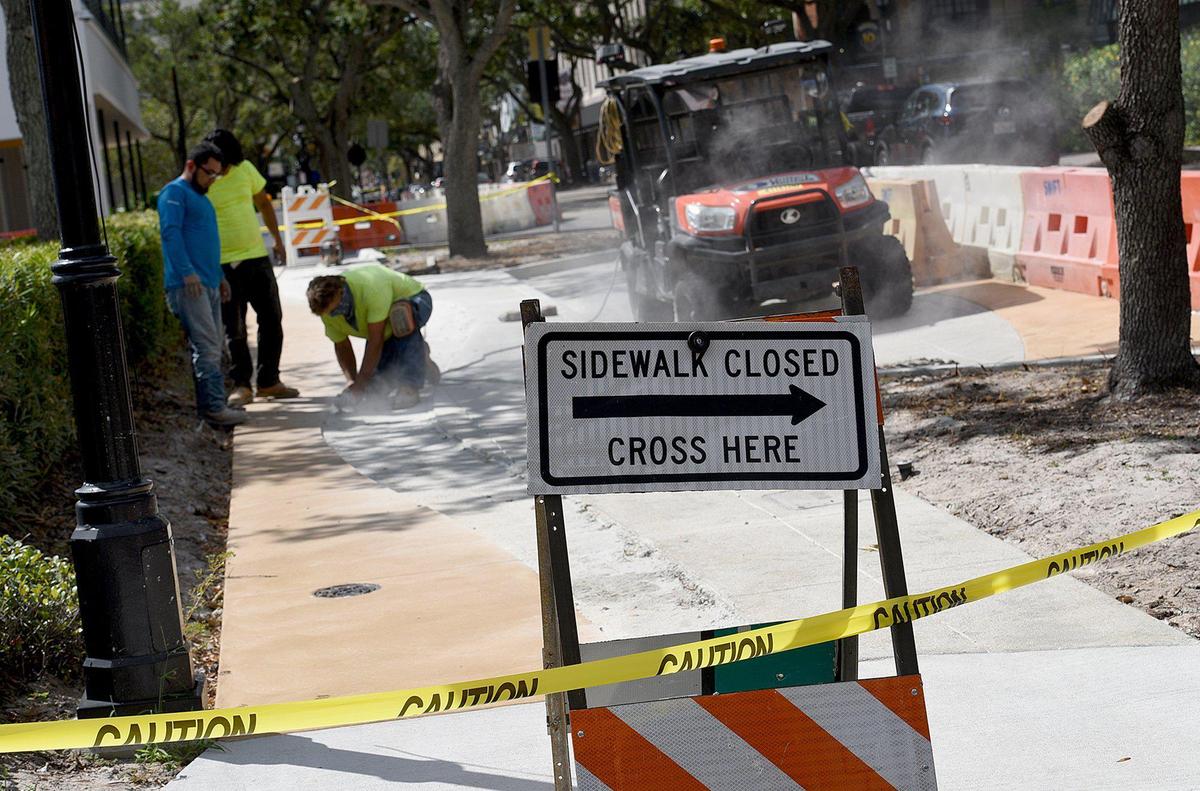 The City Centre parking garage in downtown Bradenton has been delayed for months because of problems with the decorative sidewalks; but construction managers say they are confident they should be completed soon.