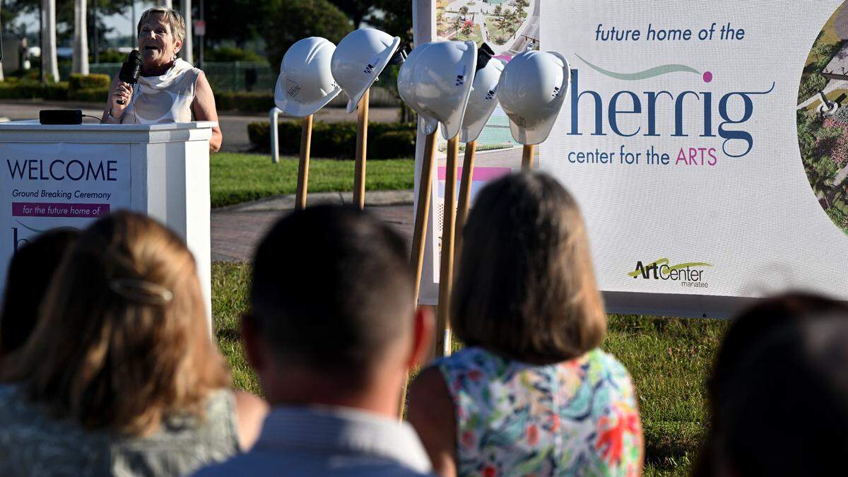 ArtCenter Manatee held a groundbreaking ceremony Thursday morning for their new Herrig Center for the Arts. Executive director Carla Nierman addressed the crowd.