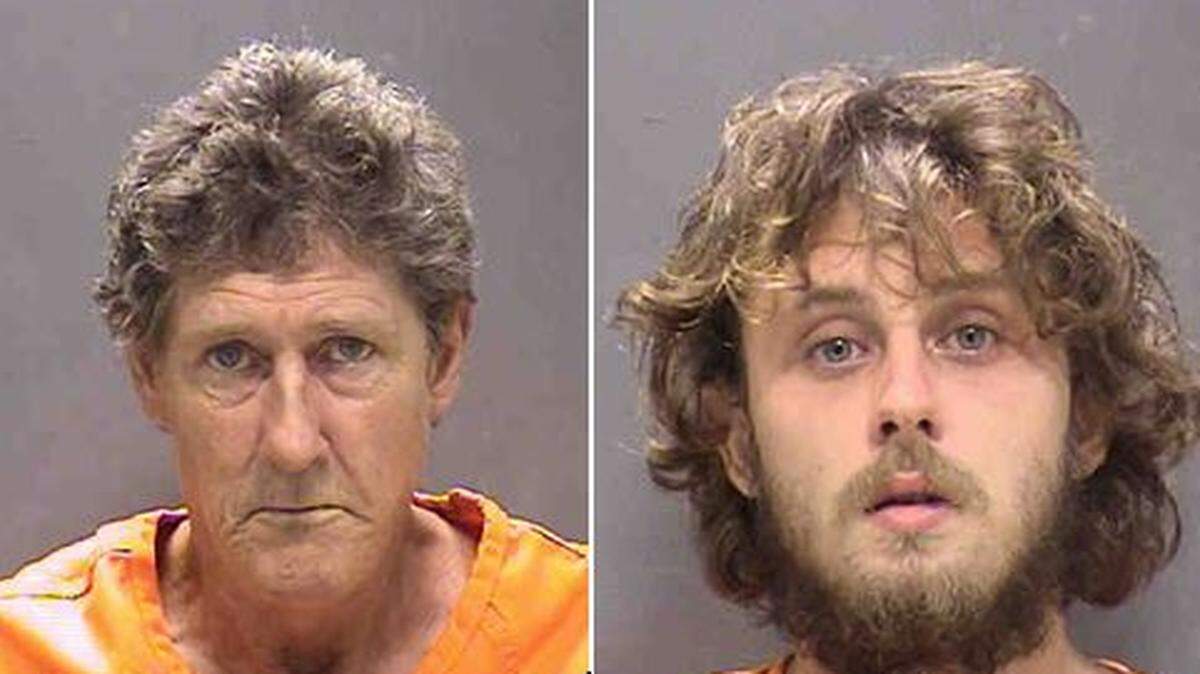 Paul Houle, 51, left, and Paul Houle III, 22, right, are both charged with two counts of child neglect without great bodily harm.  Houle, 51, is also facing a charge of possession of a controlled substance.