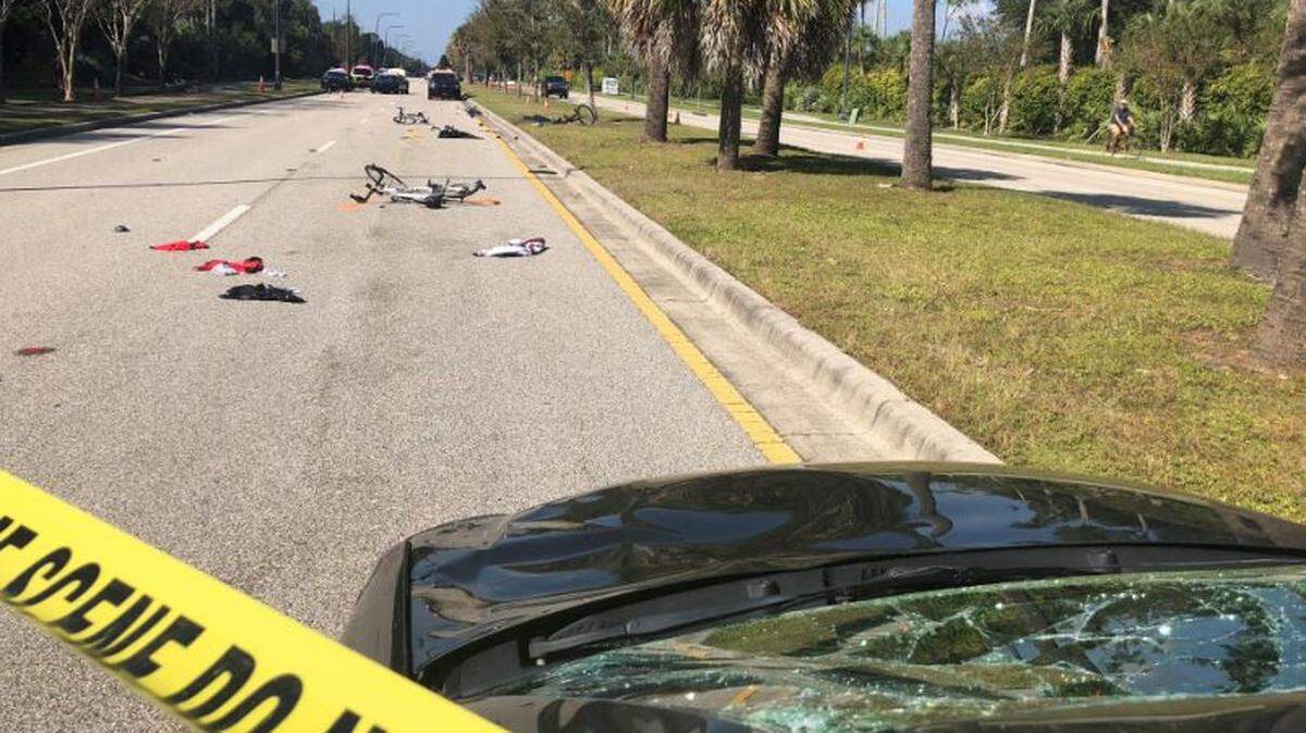 Four bicyclists are in critical condition after being hit by the driver of this 2008 Chevrolet on Tuesday morning in Venice, according to the Florida Highway Patrol.