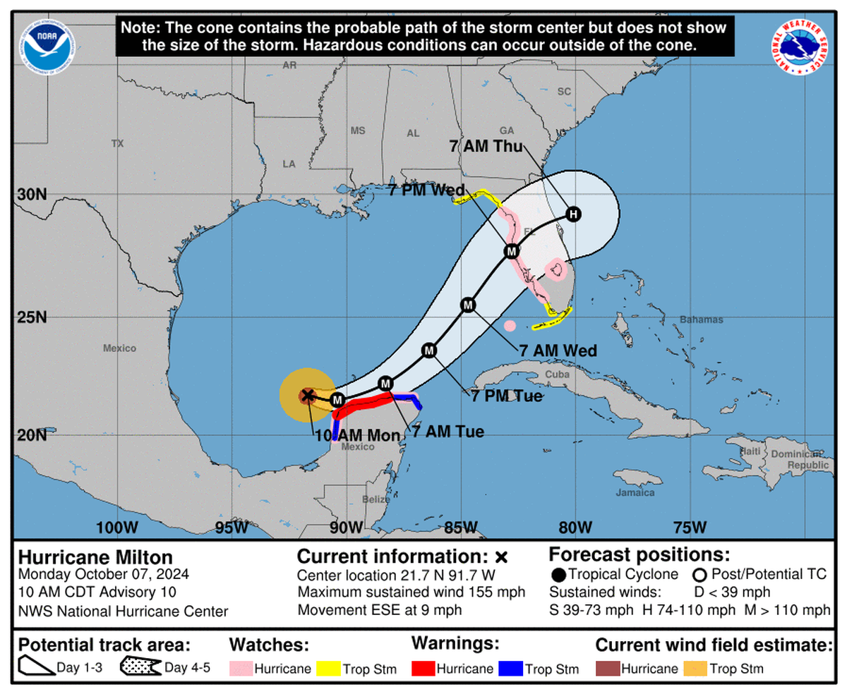 The National Weather Service’s latest forecast shows Hurricane Milton developing into a major hurricane with the potential to land near Manatee County, Florida.