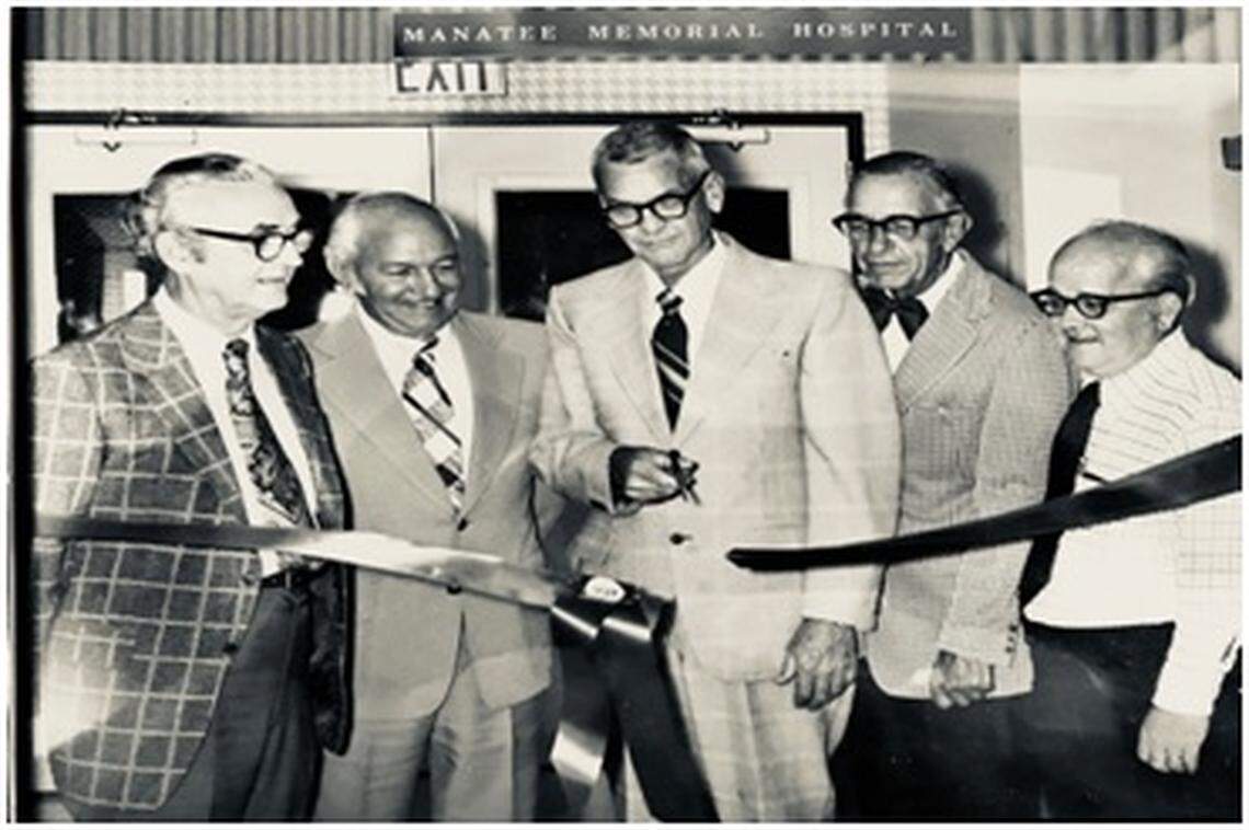 From left to right: Dr. W.E Wentzel, Richard Briggs, J.C. Garrison ( chairman of the Board), Ralph DeBoer and M.C. Qualttelebaum in 1969.