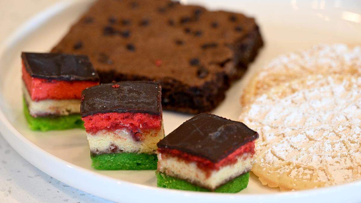 Rainbow cookies, pizzelle, and fudgy brownies will be served along with freshly-filled cannoli at Bellabean Coffee & Confections, pictured on March 17, 2026. The shop is set to open Friday, March 20, at 3549 53rd Ave. W., Bradenton.