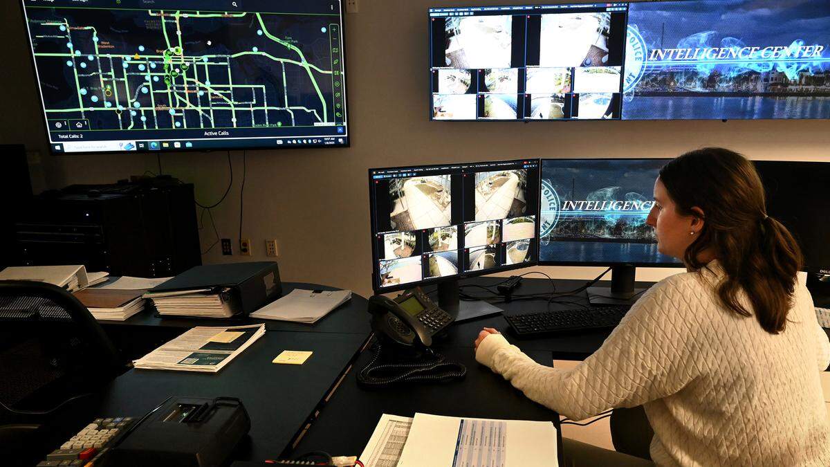 Officer Morgan Gunn works in the Real Time Crime Center at the Bradenton Police Department. BPD has implemented a program called Connect Bradenton which offers residents an opportunity to register their security cameras and for businesses to enable camera sharing for police to access in case of emergency.
