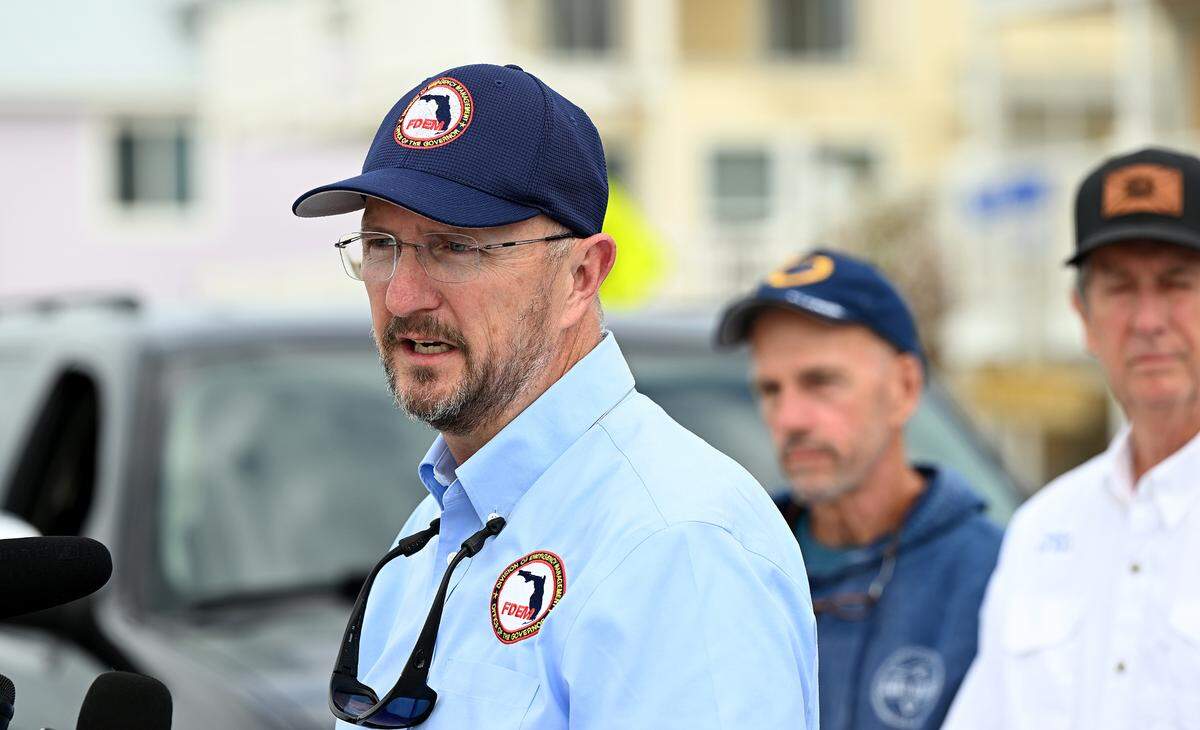 Florida Dept. of Emergency Mgmt. Director Kevin Guthrie accompanied Florida Gov. Ron DeSantis as he made a stop in Bradenton Beach to update the response to Hurricane Milton on Anna Maria Island on Oct. 11, 2024.