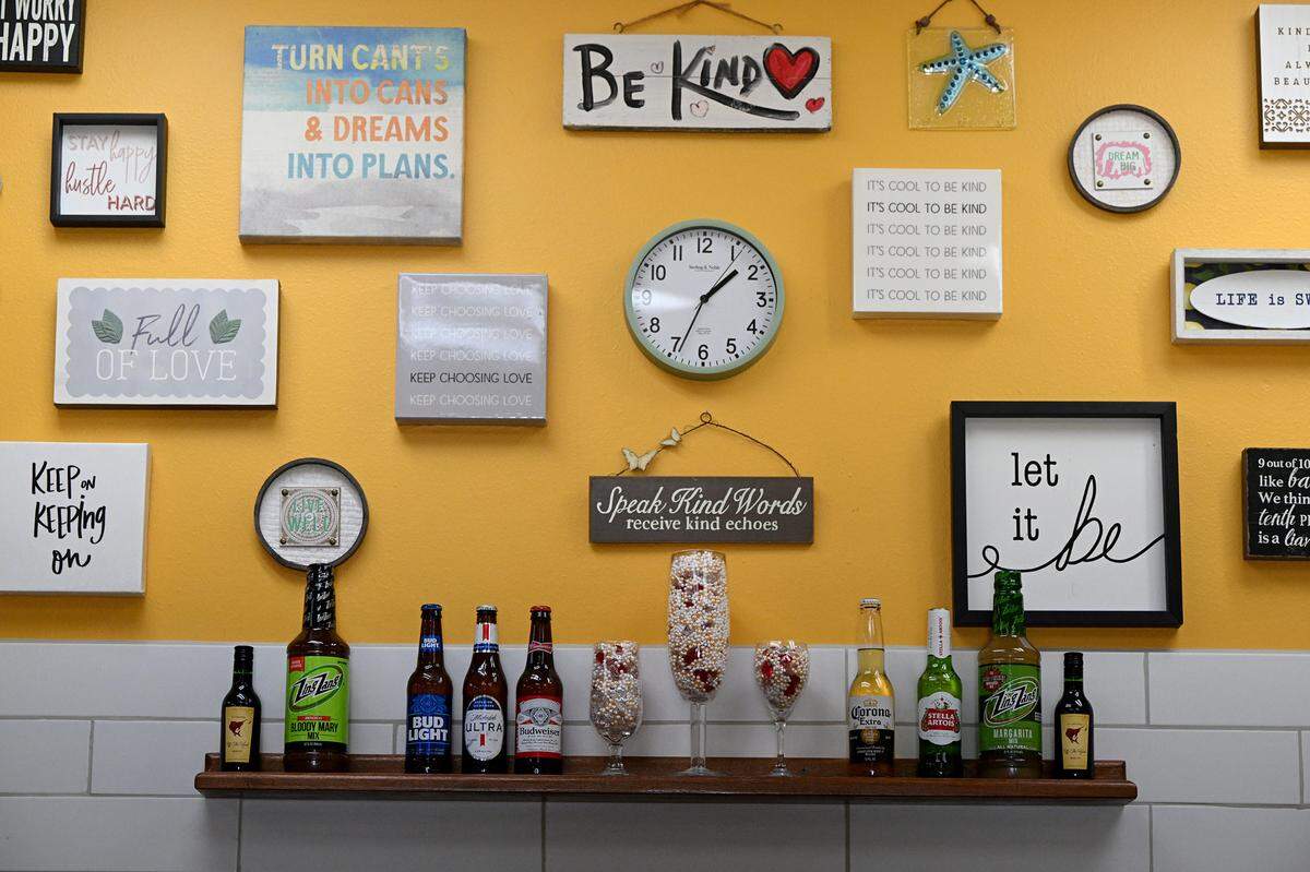 Behind the bar-seating at the Toasted Mango Cafe in Holmes Beach.