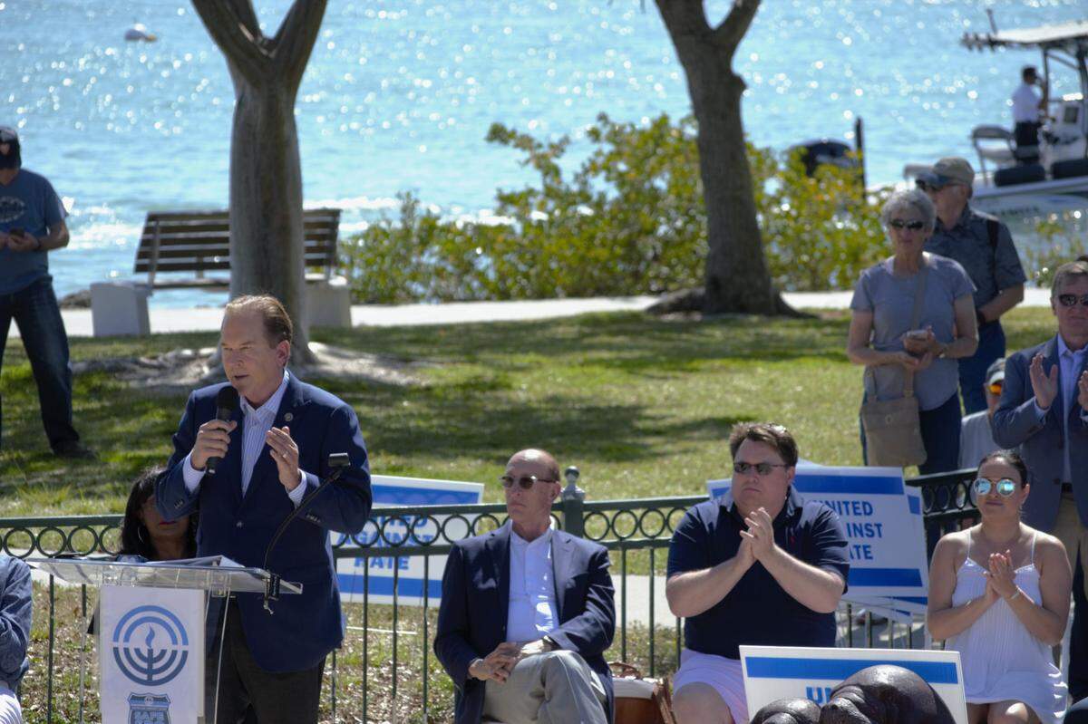 U.S. Rep. Vern Buchanan, R-Longboat Key, speaks at a “United Against Hate” rally at Bayfront Park in downtown Sarasota on Feb. 20, 2022.