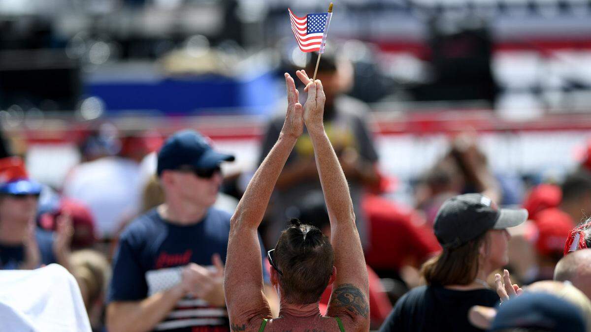 07/03/21—Supporters cheer as Trump addresses the crowd at a Save America Rally at the Sarasota Fairgrounds.
