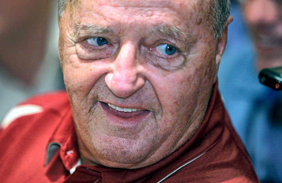 Florida State head coach Bobby Bowden speaks to the media during the ACC Kickoff college football media day in Greensboro, N.C., Monday, July 27, 2009. (AP Photo/Chuck Burton)