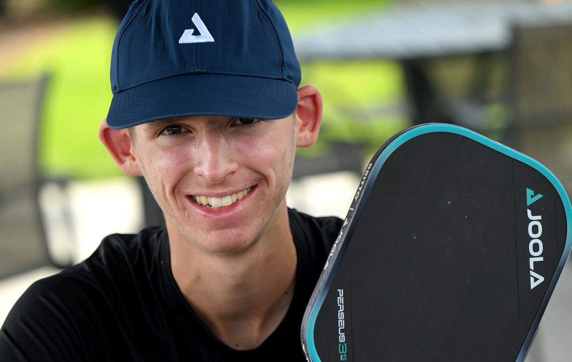 John Lucian Goins, 17, recently won his first PPA (Professional Pickleball Association) Tour title. Here he is at the Laurel Oaks Country Club on August 15, 2025. The Bradenton resident won the men's singles championship at the Veolia Bristol Open in Tennessee. 