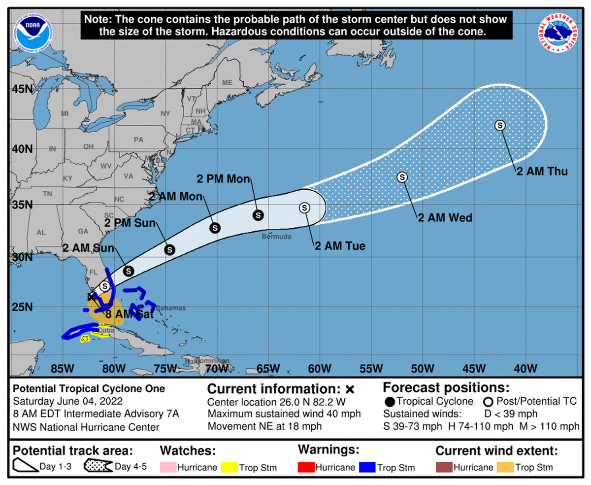 Forecast cone as of Saturday morning