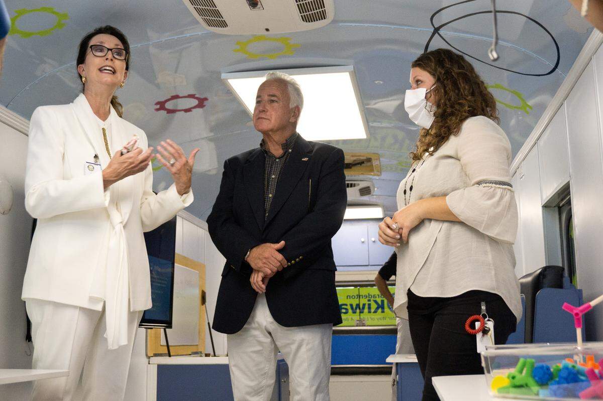 File photo 06/17/20 -- Superintendent Cynthia Saunders tours a Mobile Learning Lab with Paul Sharff, chief executive officer for the Early Learning Coalition of Manatee. Sharff passed away on Jan. 12, 2022. He was 63 years old.