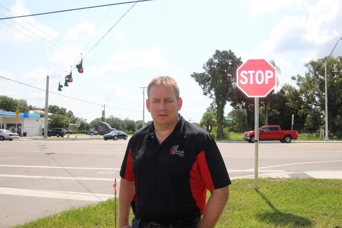 Pastor Chris Schmidt of Parrish United Methodist Church says that intersection of U.S. 301 and County Road 675 is so dangerous that he tells his teen sons to avoid it altogether. Schmidt said he believes a fully functioning traffic signal there would save lives.