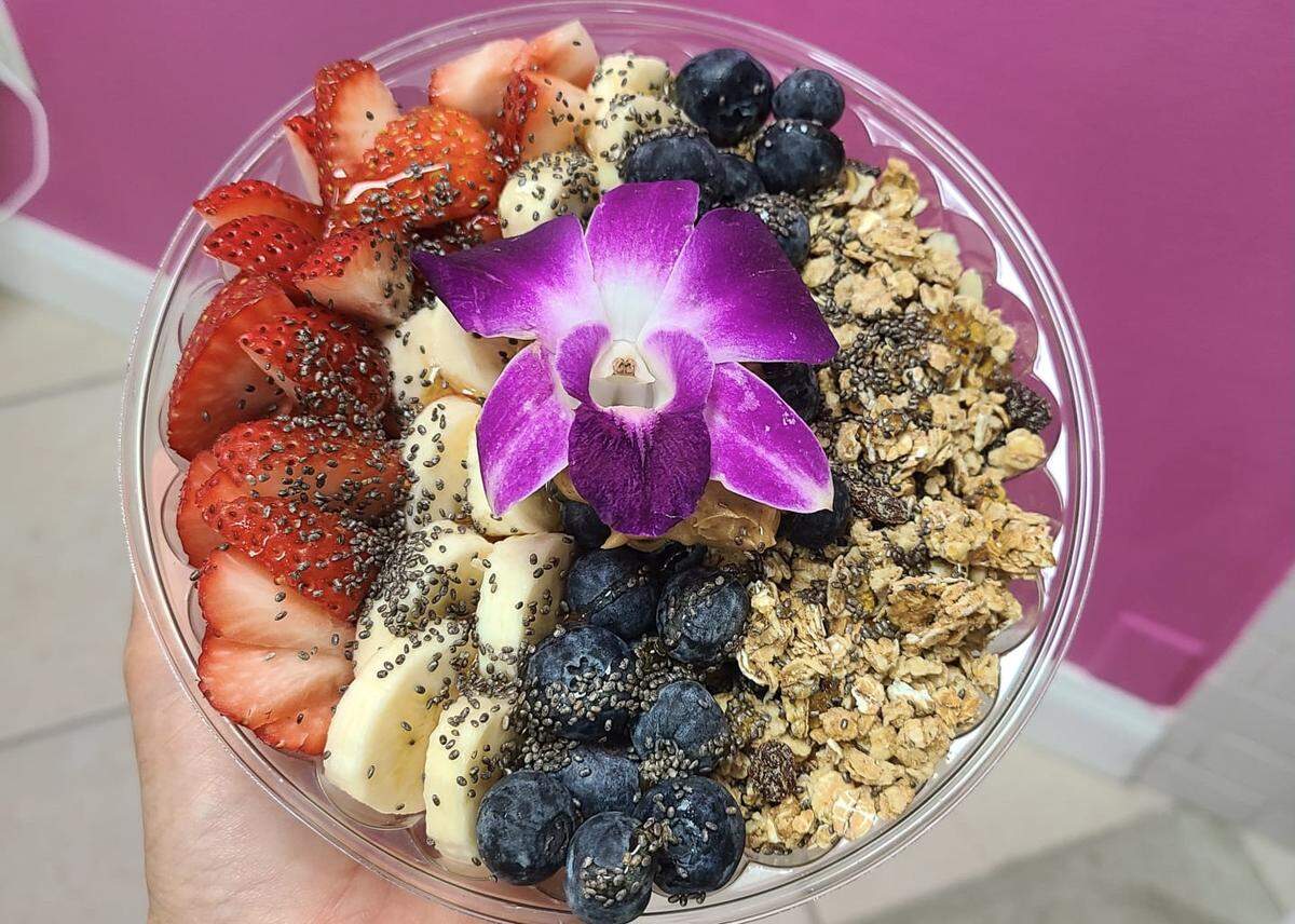 The acai bowl is Blueberries’ best seller with a bed of acai, pineapple and coconut water, topped with strawberries, banana slices, blueberries, granola, hemp, almond butter and shredded coconut for $12.50.