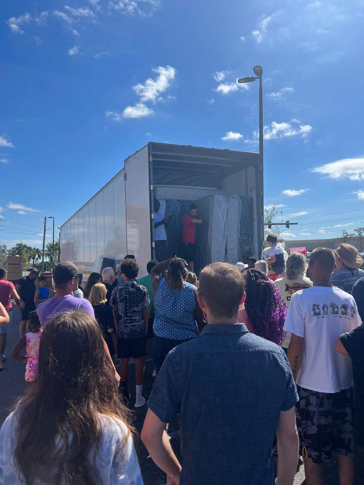 Furniture Warehouse owners Stephany and Morgan Richmond of Sarasota enlisted the help of some of the store’s vendors and gave away 100 brand-new mattresses and cases of water.