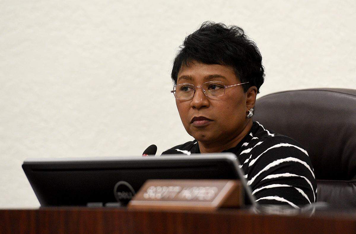 Duval Superintendent Diana Greene, who led the Manatee School District from 2015 to 2018, is set to lose her job over a teacher misconduct scandal. Greene is pictured during a 2018 school board meeting in this Bradenton Herald file photo.