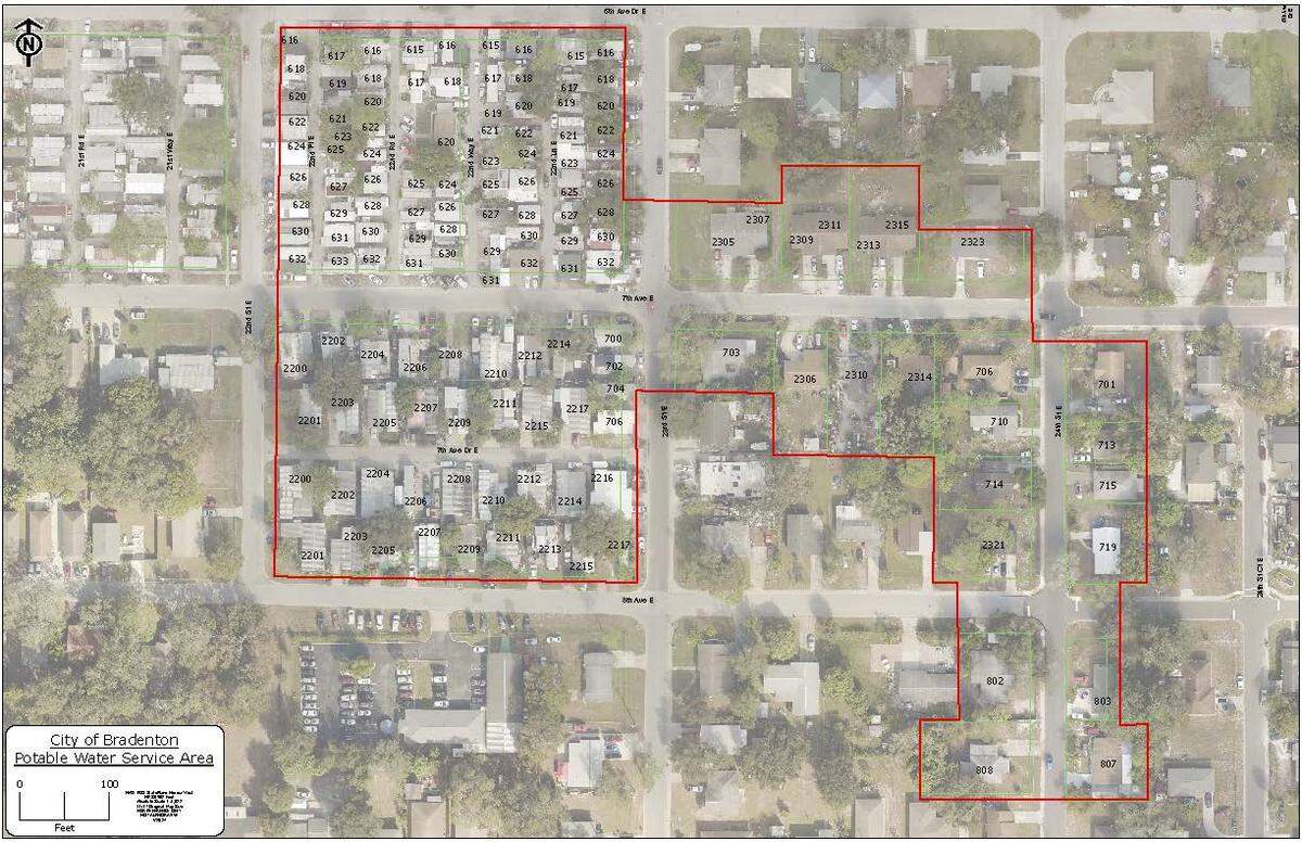A map shows the area where a precautionary boil water notice is still in effect in Bradenton as of Wednesday evening.