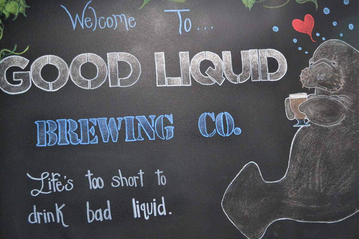 A tribute to Snooty the manatee in the taproom at The Good Liquid Brewing Co.