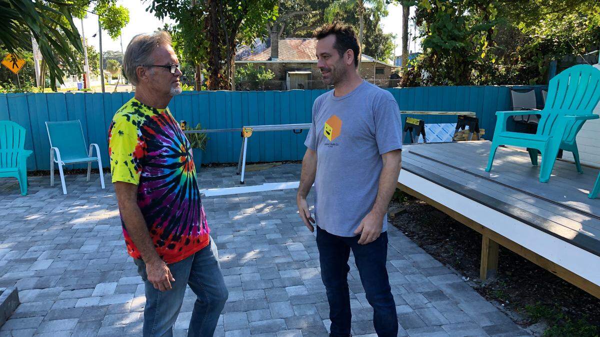 11/3/2021-- David Shiplett is moving Bird Rock Taco Shack, a staple in Bradenton’s Village of the Arts since 2016, to 1213 13th Ave. W. He hopes to reopen the business in December. Shiplett, left, is shown with his new business neighbor, Mark Gagnon of Monark Art Gallery.