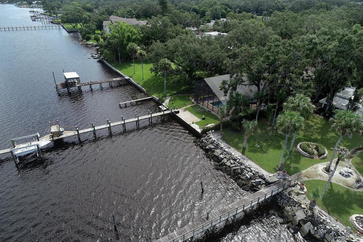 The Flood Peril Act of 2015 requires cities to identify areas with waterfronts prone to significant flooding in combination with both storms and sea rise. The law will limit opportunities for high density development within the High Coastal Hazard areas, in conflict with the city of Bradenton’s goals for development along the Manatee River. Drone view of coast of Manatee River, East of U.S. 41.
