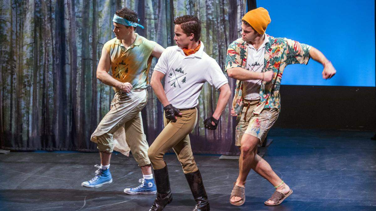 From left, Mark Comer, Josh James and Joe Knispel star in Asolo Rep's presentation of its 2015 New Stages Tour, an FSU/Asolo Conservatory for Actor Training production of "Twelfth Night." Cliff Roles/publicity photo